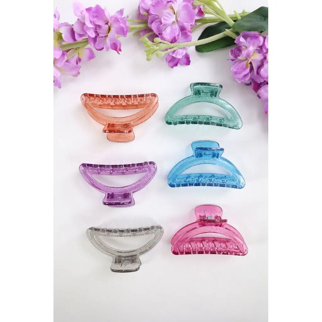 6 adet Simli Oval Saç Tokası 6 Farklı Renk- 8 cm Orta Boy - Hafif ve Dayanıklı