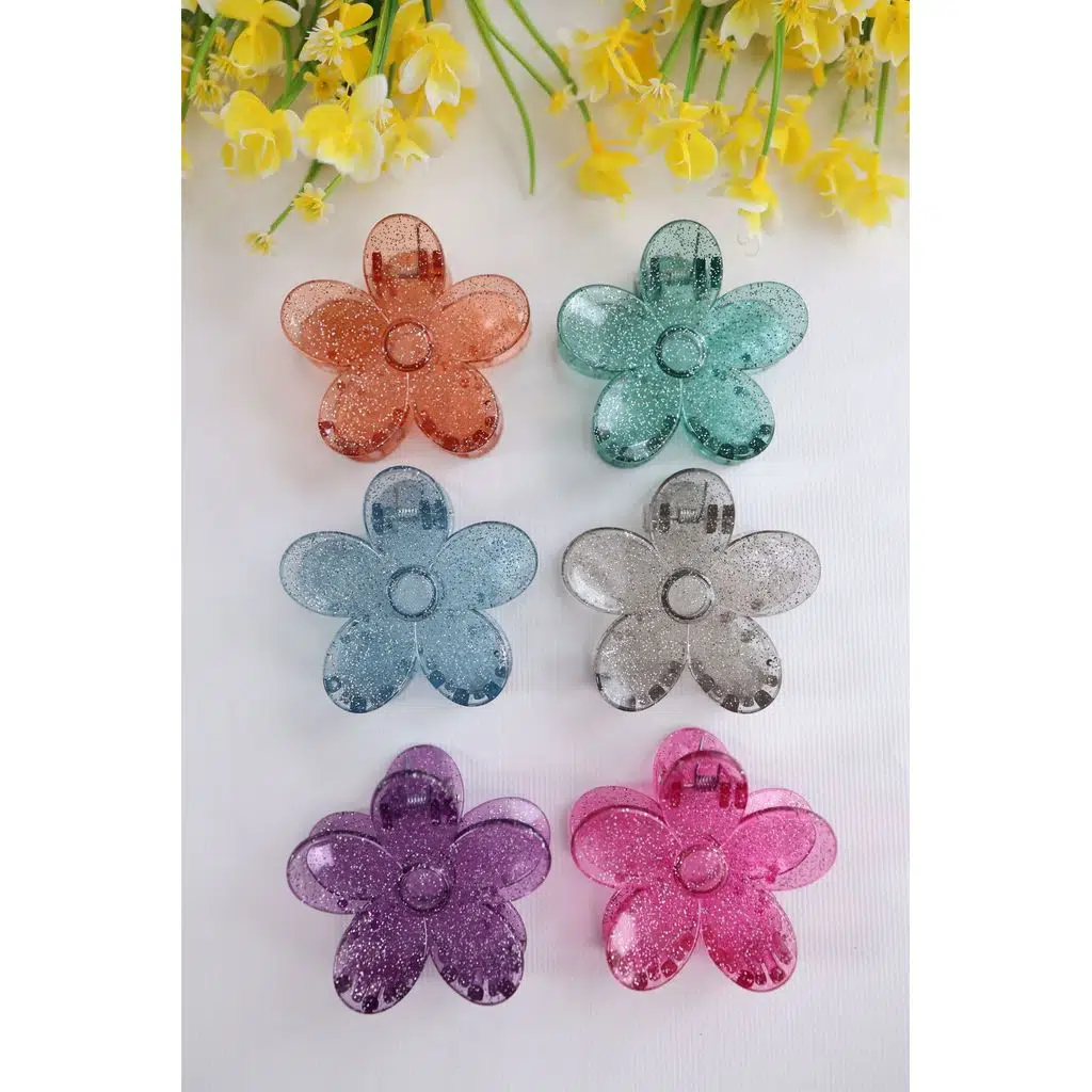 6 adet Simli Papatya Saç Tokası 6 Farklı Renk- 7 cm Orta Boy - Hafif ve Dayanıklı