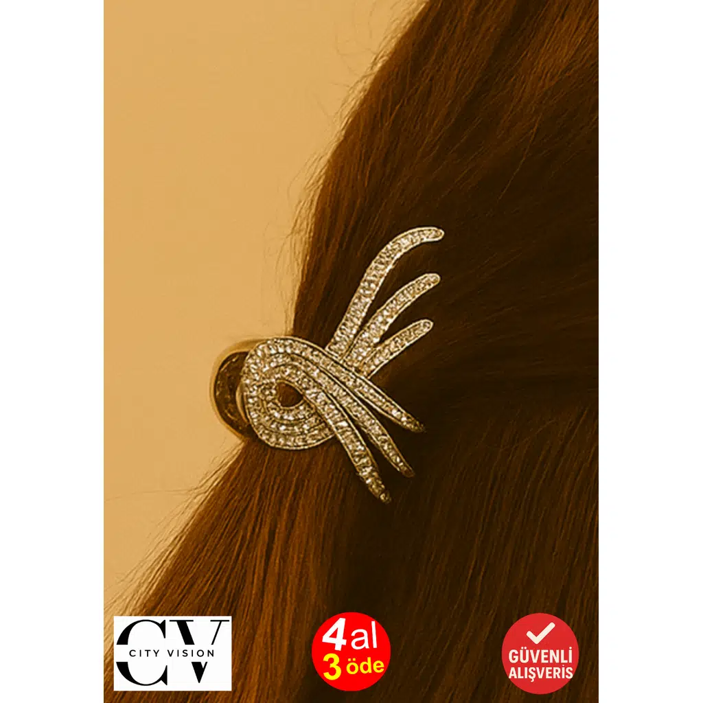 7 cm Gümüş Taşlı Dal Formu Saç Tokası – Zarif ve Işıltılı Metal Mandal Toka