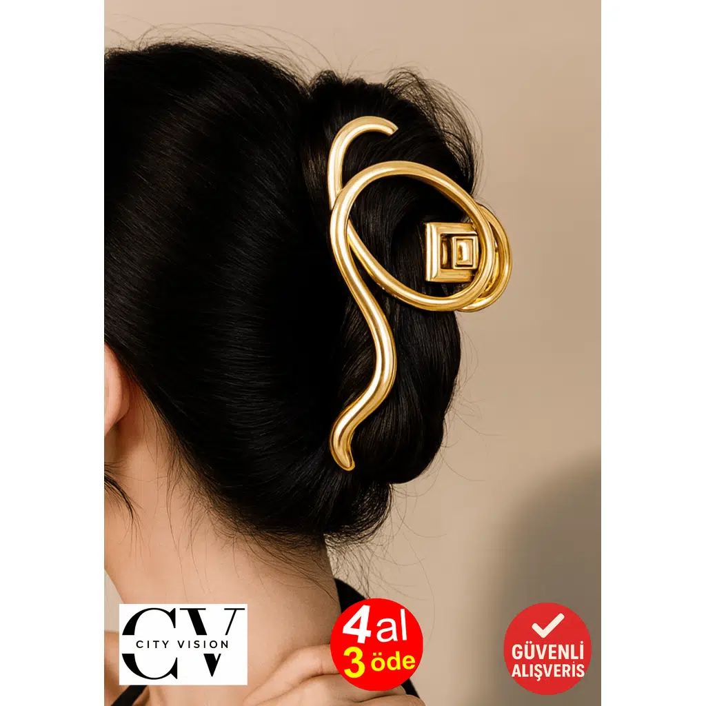 Altın Renk Asimetrik Spiral Metal Mandal Saç Tokası 10 cm – Şık ve Dayanıklı