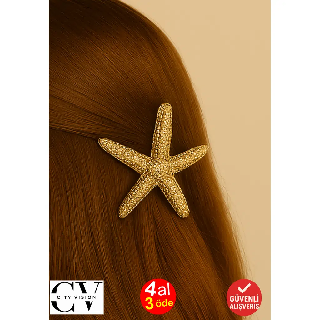 Altın Renk Deniz Yıldızı Formlu 6 cm Metal Saç Tokası – Zarif ve Şık Saç Aksesuarı