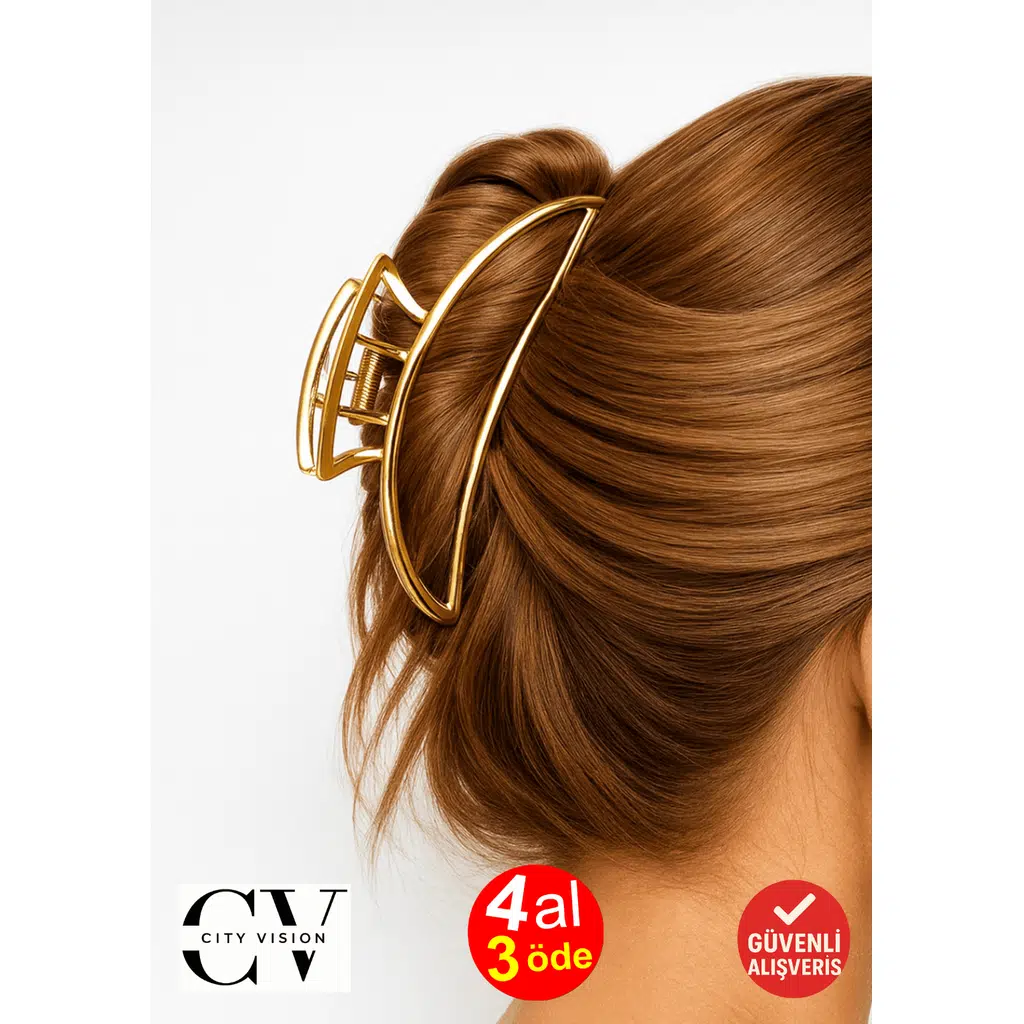 Altın Renk Eliptik Metal Mandal Saç Tokası 11 cm Büyük Boy - Dayanıklı ve Şık