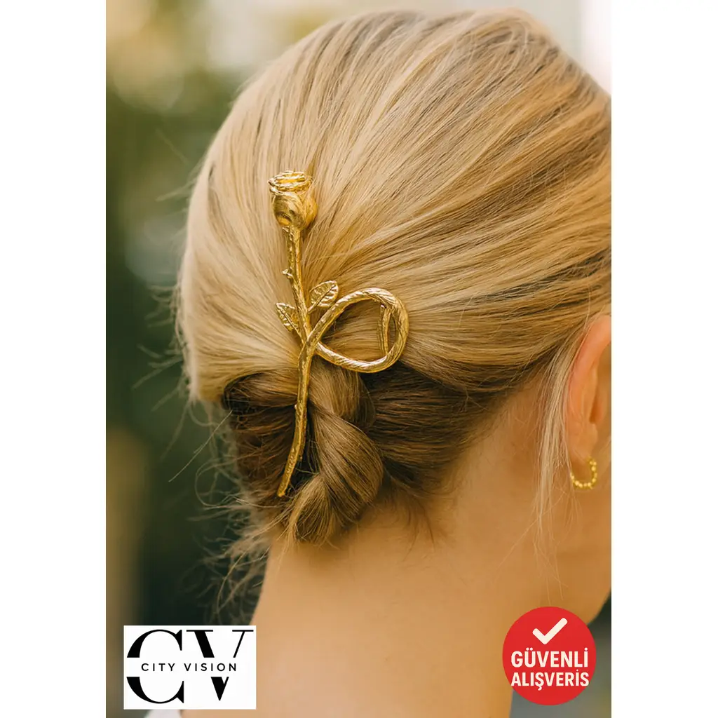 Altın Renk Gül Tasarımlı Metal Saç Tokası 11 cm