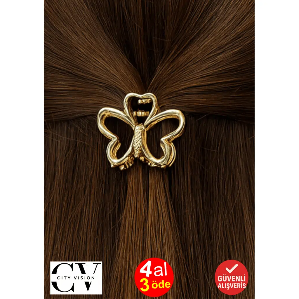 Altın Renk Kelebek Mandal Toka 4 cm Küçük Boy - Şık ve Dayanıklı