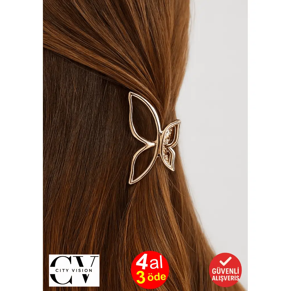 Altın Renk Kelebek Model Metal Saç Tokası 4 cm Küçük Boy – Şık ve Dayanıklı Kadın Saç Aksesuarı