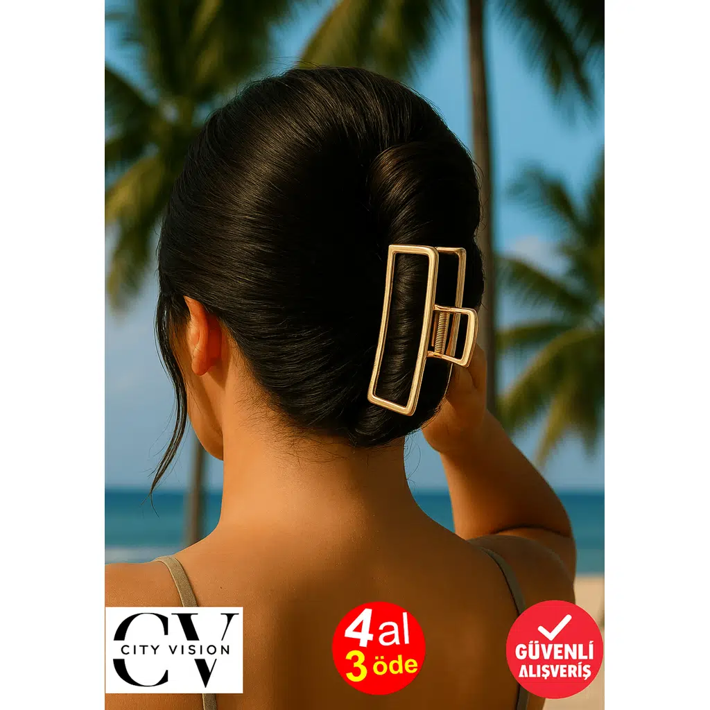 Altın Renk Metal Dikdörtgen Mandal Saç Tokası 10 cm Büyük Boy - Şık ve Dayanıklı