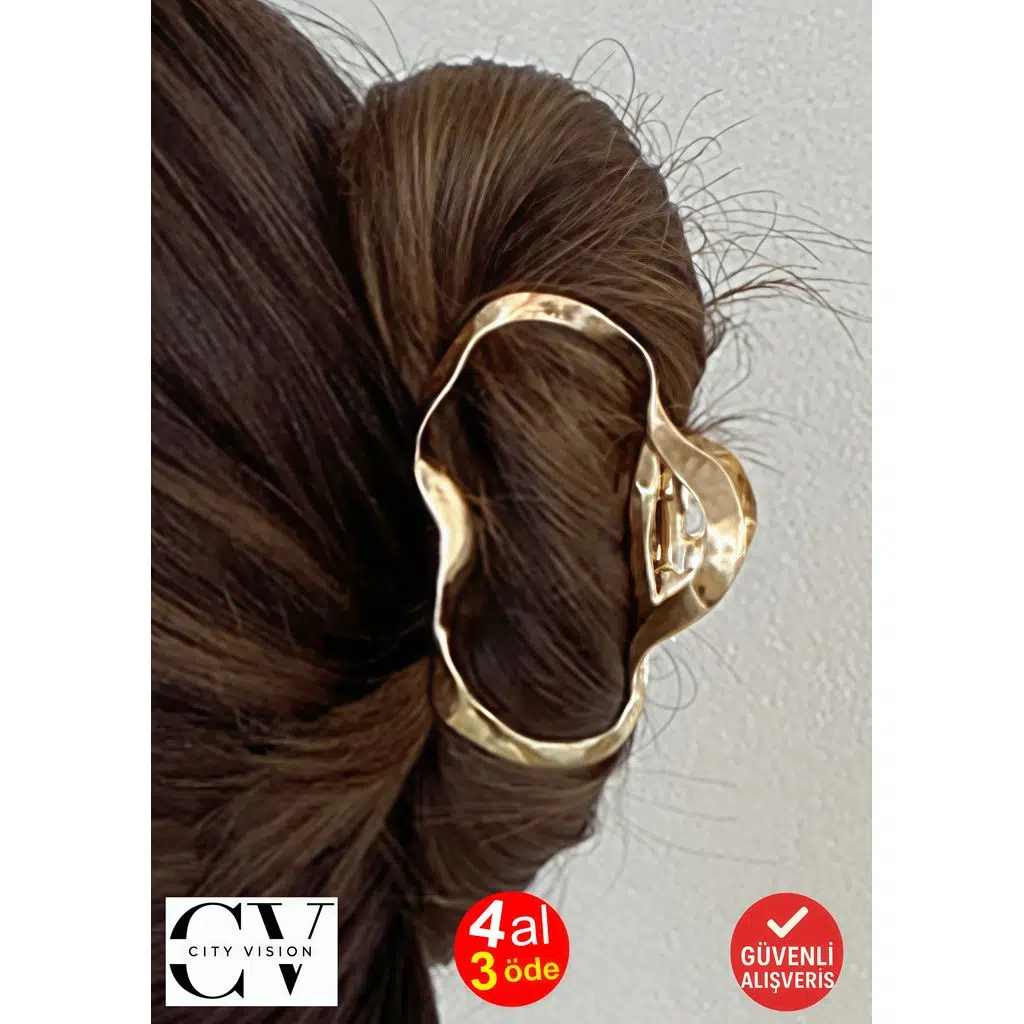 Altın Renk Metal Elips Model Mandal Saç Tokası 7 cm