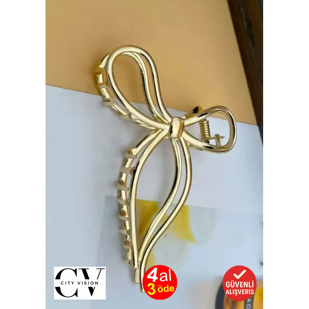 Altın Renk Metal Fiyonk Model Saç Tokası 11 cm