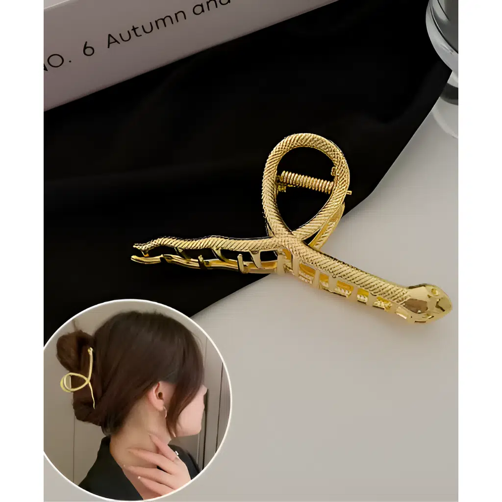 Altın Renk Metal Yılan Model 11 cm Lüks Mandal Saç Tokası