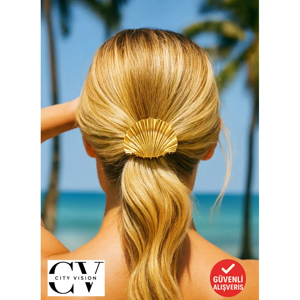Altın Renk Midye Kabuk Tasarımlı Metal Saç Tokası 6 cm