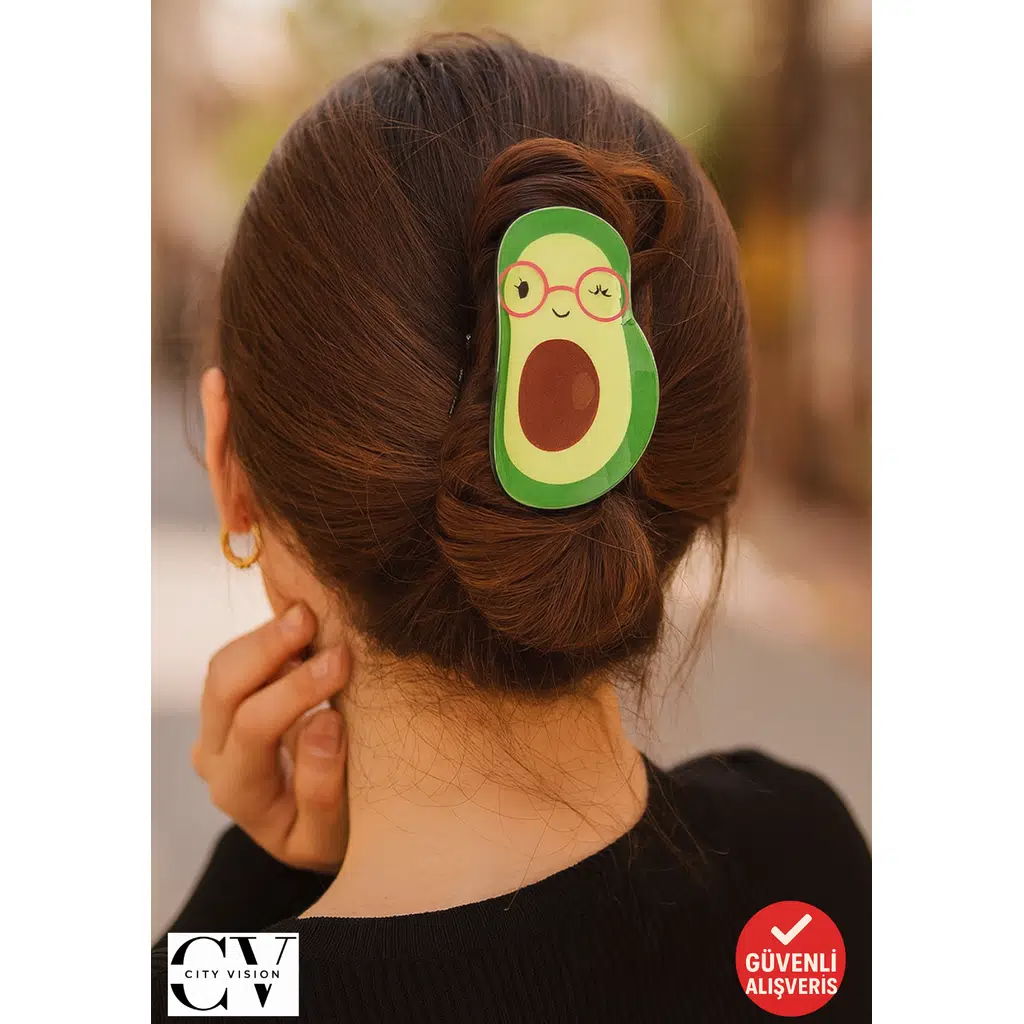Avokado Figürlü Kemik Mandal Toka – Sevimli ve Güçlü Tutuculu Saç Tokası
