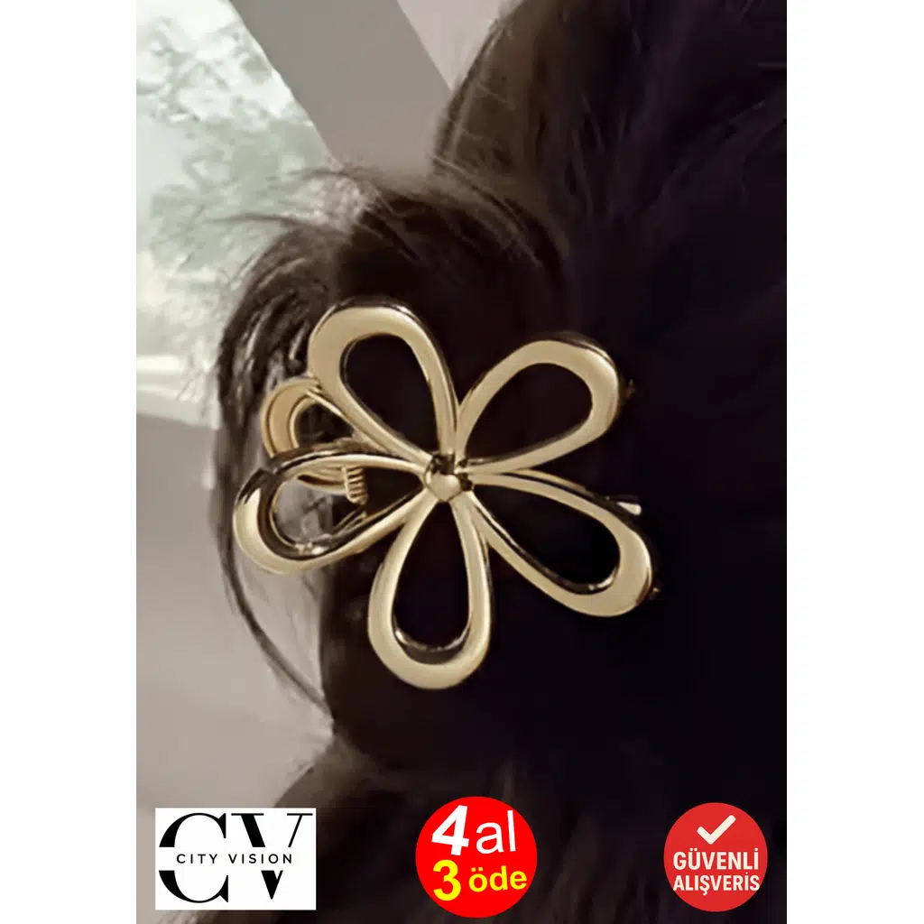 Altın Renk Metal Çiçek Model Mandal Toka 4 cm Küçük Boy