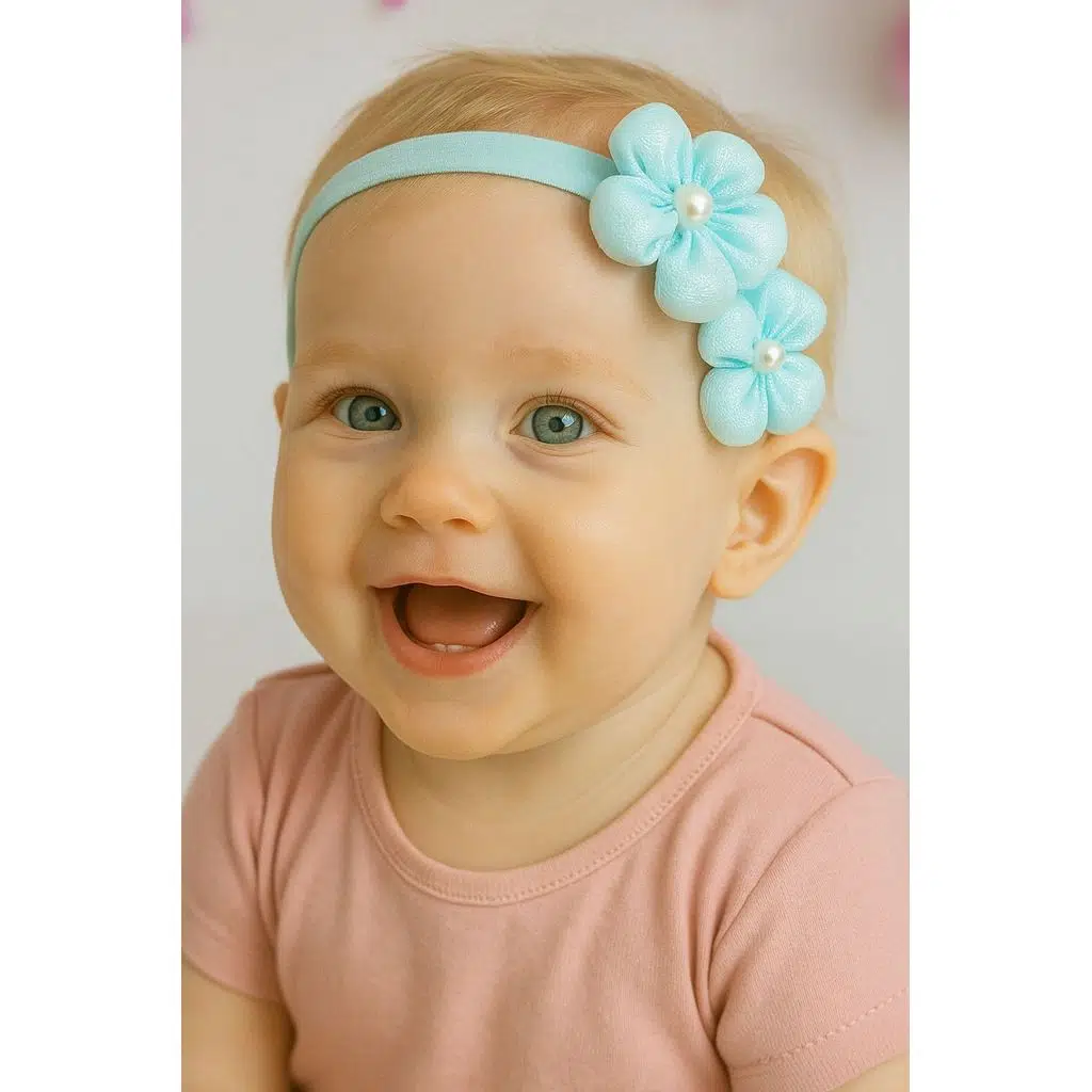Çift Çiçekli İncili Çocuk & Bebek Saç Bandı - Özel Gün - Günlük Kullanım