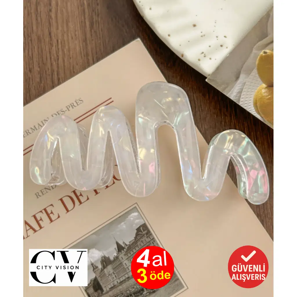 Dalga Model Beyaz Renk Asetat 10,5 cm Lüks Mandal Toka