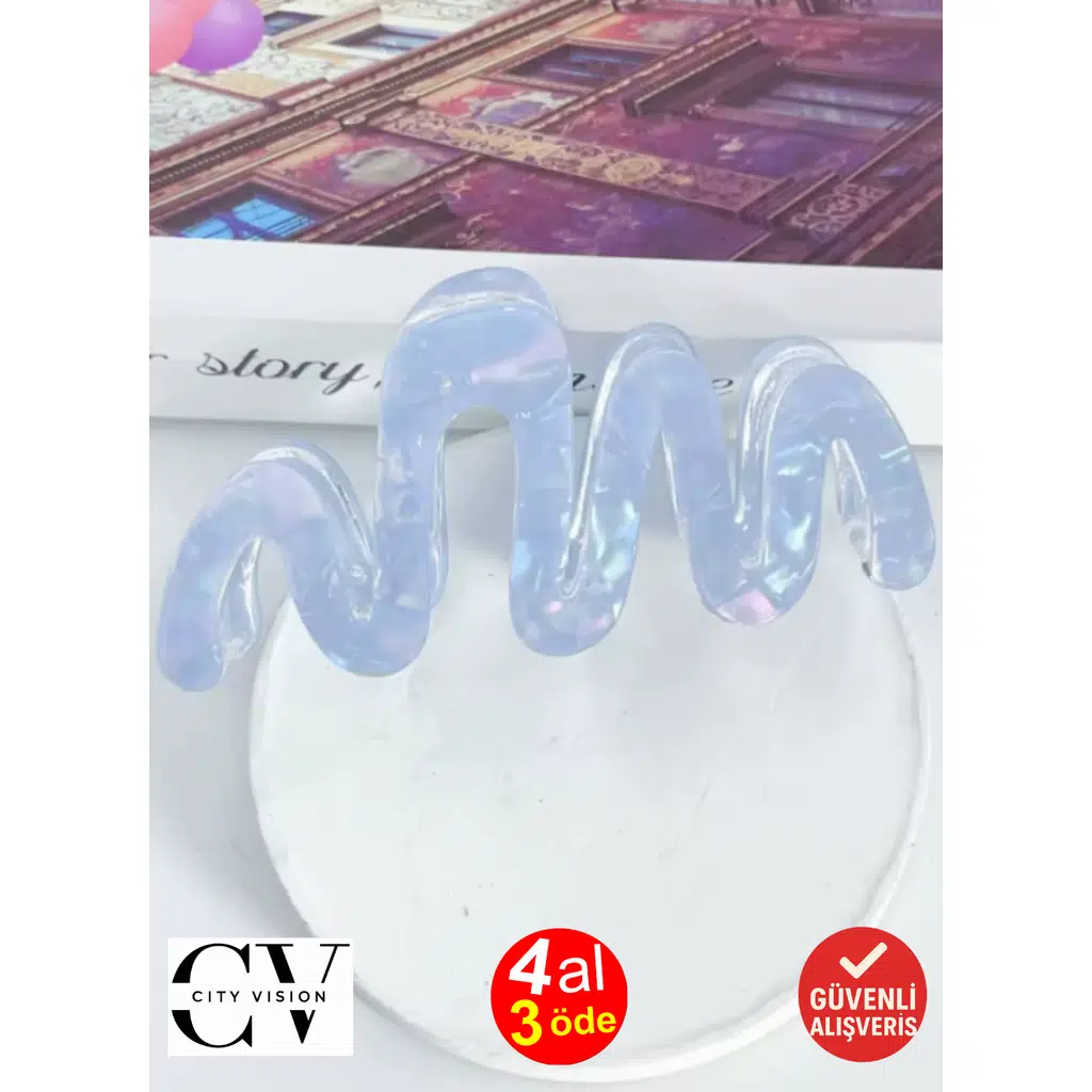 Dalga Model Mavi Renk Asetat 10,5 cm Lüks Mandal Toka