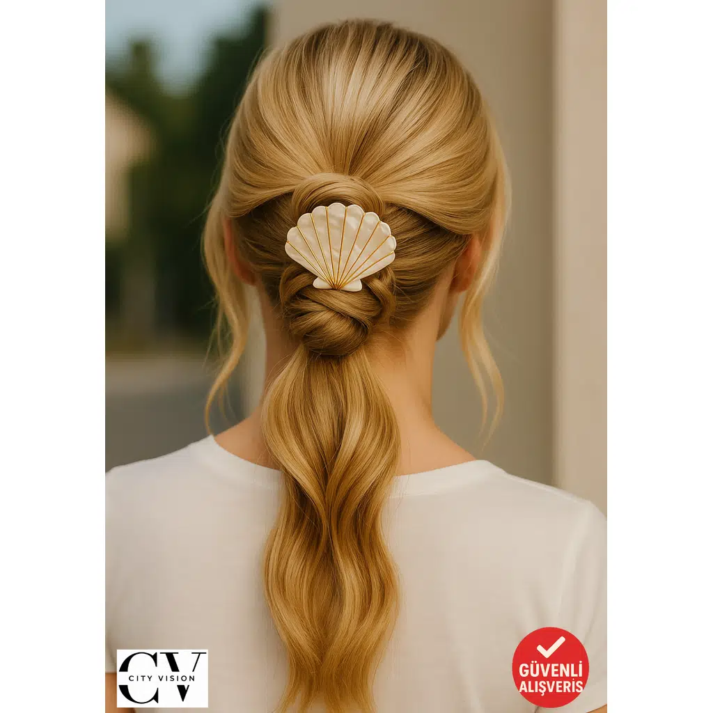 Deniz Kabuğu Figürlü İnci Beyazı Saç Tokası – 6 cm