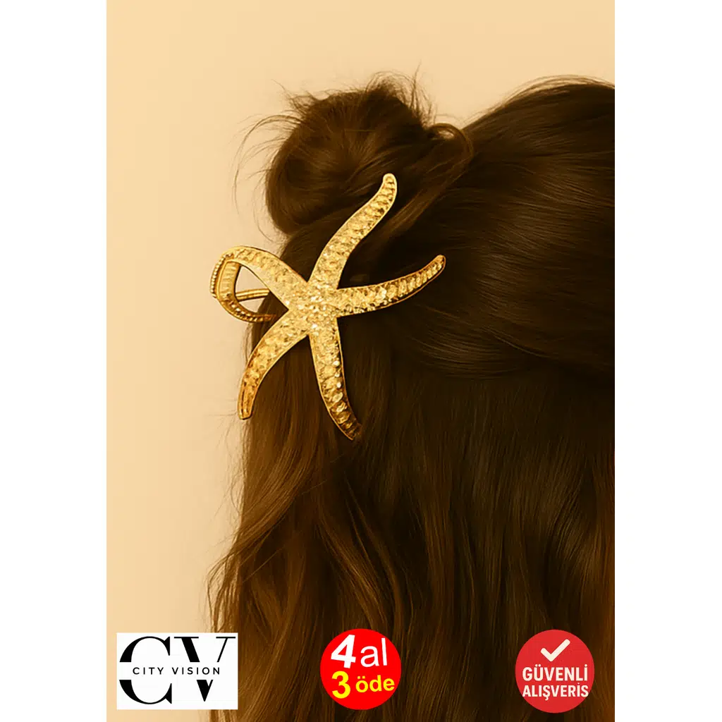 Deniz Yıldızı Formlu 11 cm Gold Saç Tokası – Zarif ve Modern Saç Aksesuarı