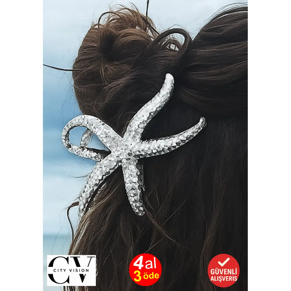 Deniz Yıldızı Formlu 11 cm Gümüş Renk Saç Tokası – Zarif ve Modern Saç Aksesuarı