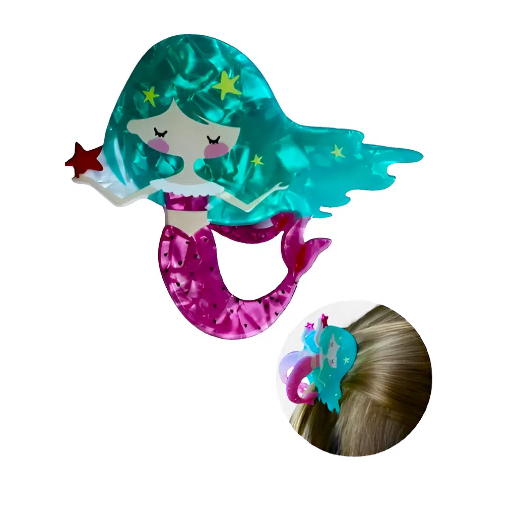 Denizkızı Figürlü Çift Taraflı Kemik Mandal Toka – Renkli ve Sevimli Tasarım Yüksek Kalite