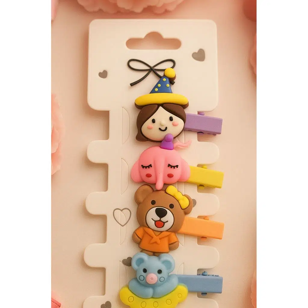 Figürlü Çoçuk Toka Seti 4 cm - 4’lü Sevimli Karakterli Saç Tokası