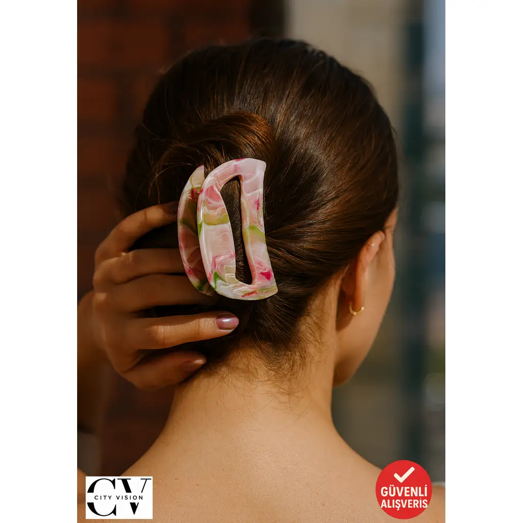 Gökkuşağı Renkli Mermer Desenli Kemik Mandal Toka 8 cm