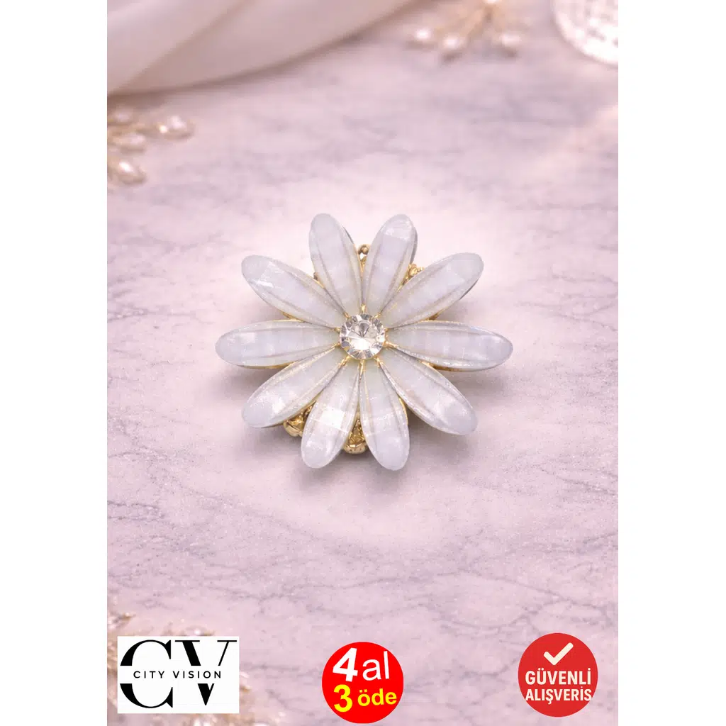 Gri Çiçek Model Kristal Detaylı Mini Saç Tokası – Şık ve Zarif Mandal Toka 2,5 cm