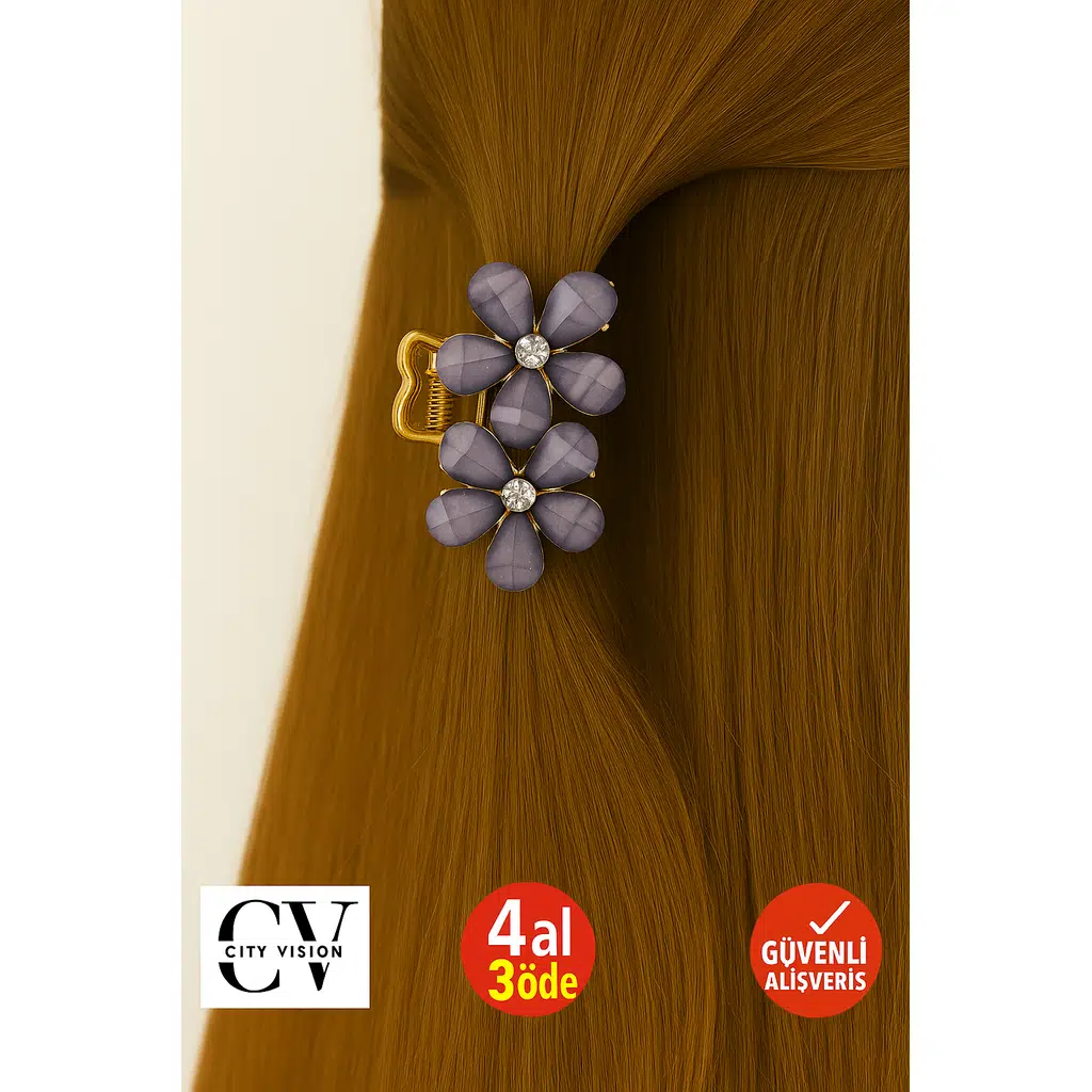 Gri Taşlı Çiçek Metal Mandal Toka 4 cm 