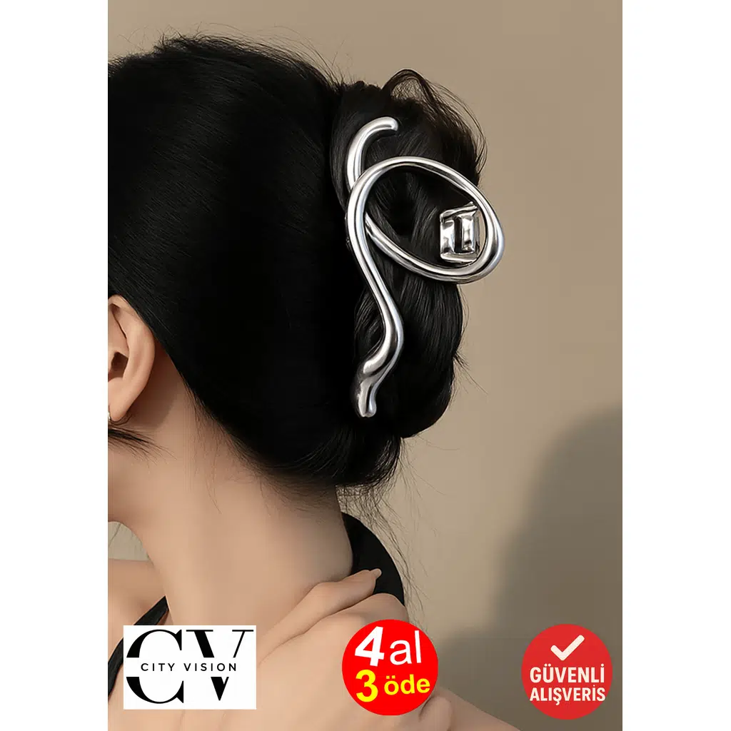 Gümüş Renk Asimetrik Spiral Metal Mandal Saç Tokası 10 cm – Şık ve Dayanıklı