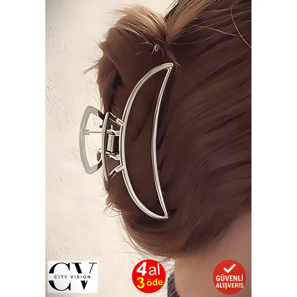 Gümüş Renk Eliptik Metal Mandal Saç Tokası 11 cm Büyük Boy - Dayanıklı ve Şık