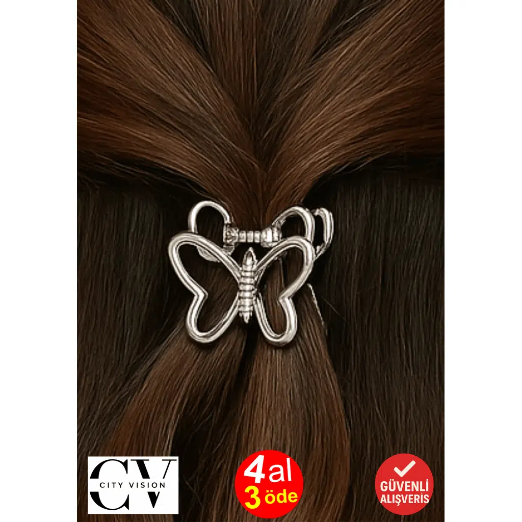 Gümüş Renk Kelebek Mandal Toka 4 cm Küçük Boy - Şık ve Dayanıklı