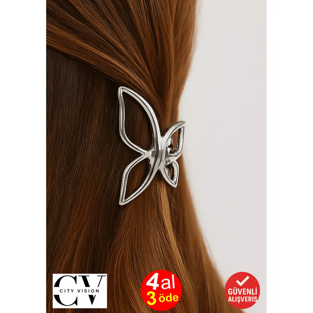 Gümüş Renk Kelebek Model Metal Saç Tokası 4 cm Küçük Boy – Şık ve Dayanıklı Kadın Saç Aksesuarı