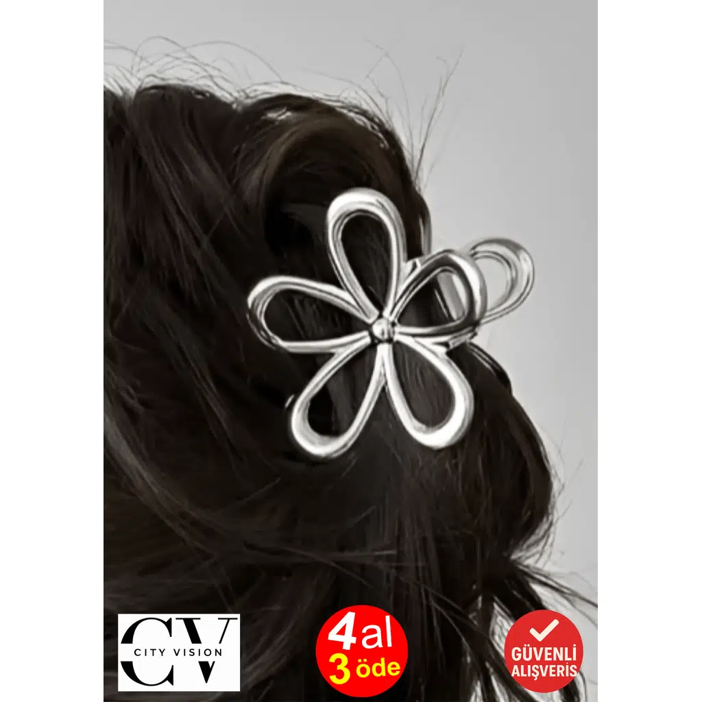 Gümüş Renk Metal Çiçek Model Mandal Toka 4 cm Küçük Boy