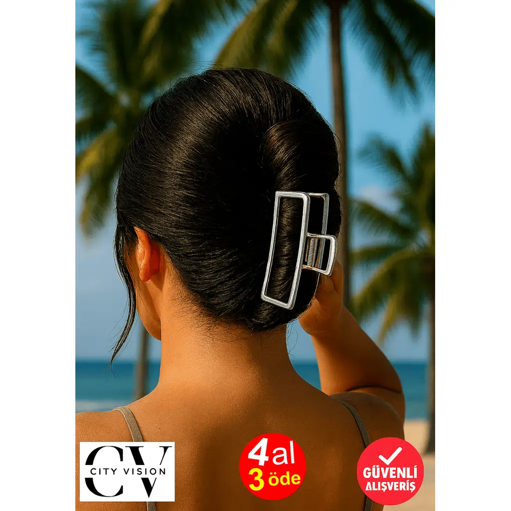 Gümüş Renk Metal Dikdörtgen Mandal Saç Tokası 10 cm Büyük Boy - Şık ve Dayanıklı