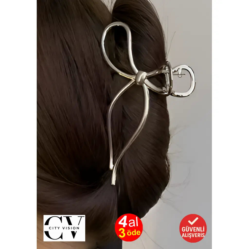 Gümüş Renk Metal Fiyonk Model Saç Tokası 11 cm