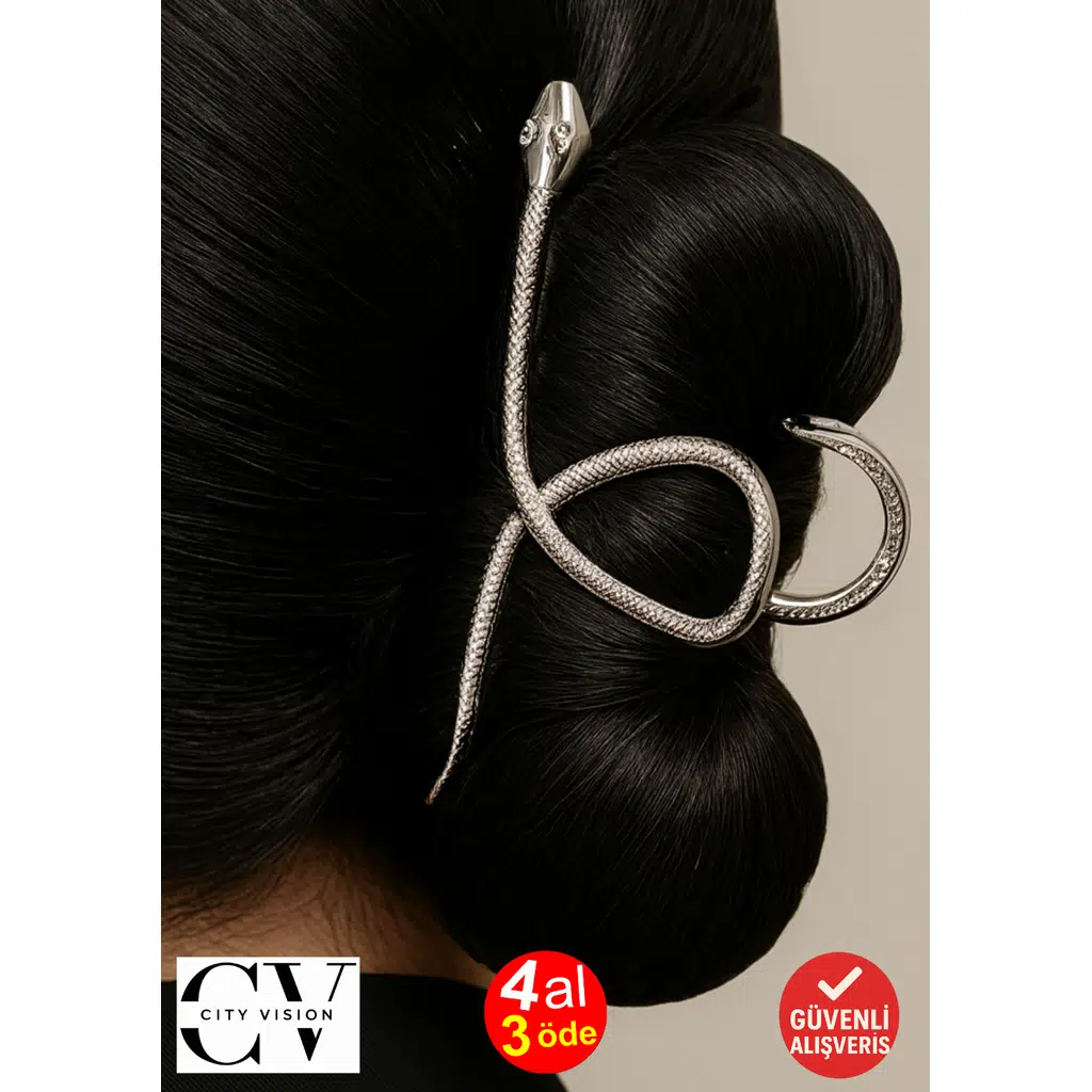 Gümüş Renk Metal Yılan Model 11 cm Lüks Mandal Saç Tokası