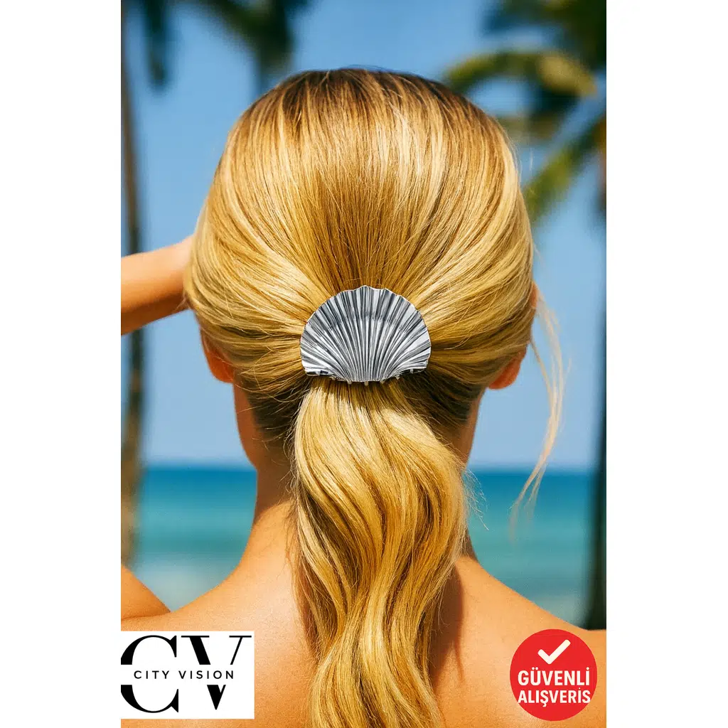 Gümüş Renk Midye Kabuk Tasarımlı Metal Saç Tokası 6 cm