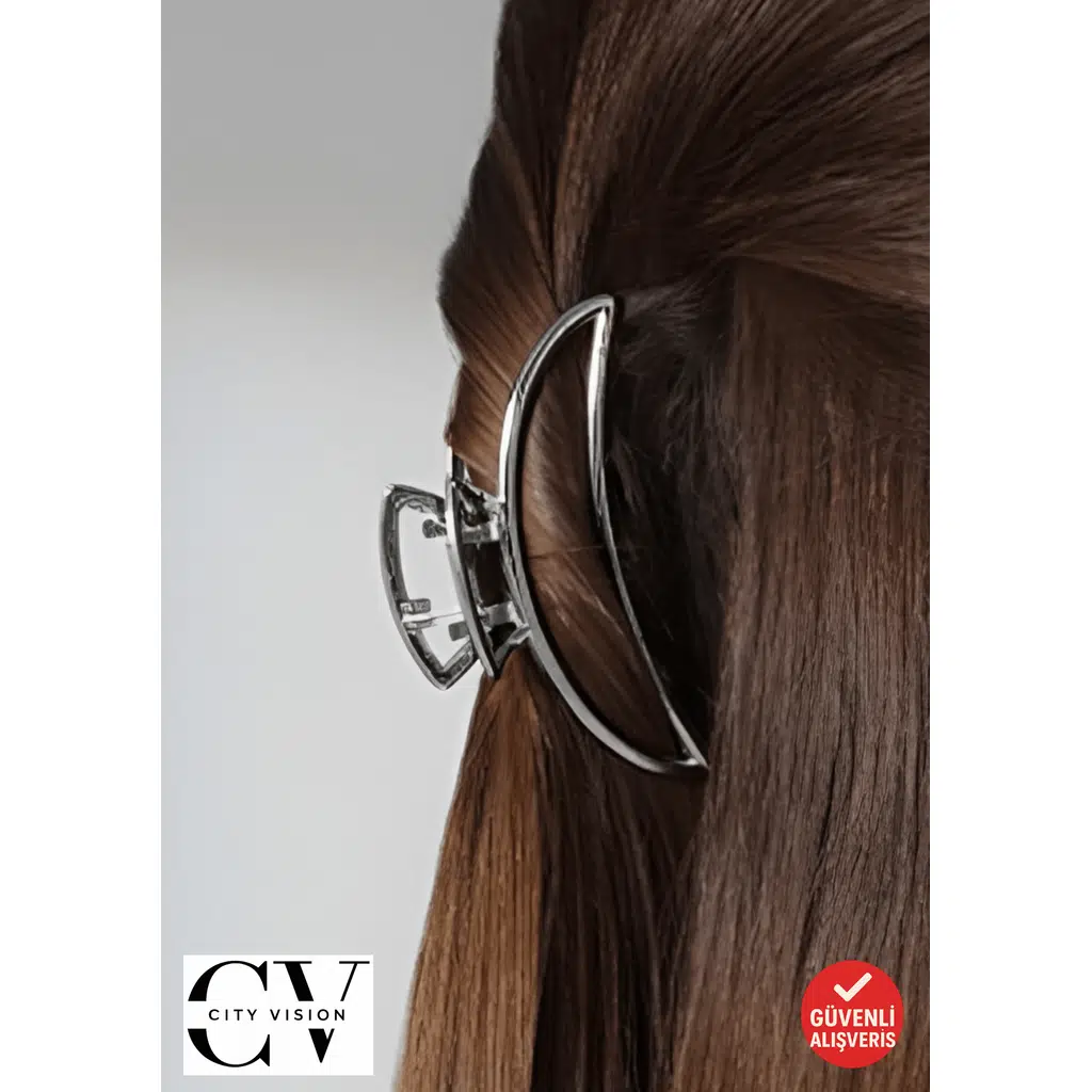 Gümüş Renk Yarım Ay Metal Saç Tokası 5 cm Küçük Boy