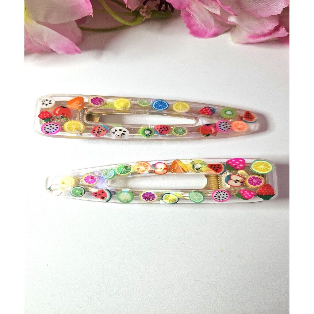 Hologramlı Yan Saç Tokası 2 adet Meyve Bahçesi 7 cm