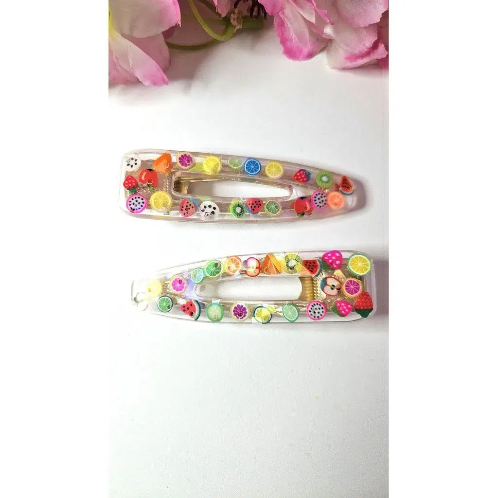 Hologramlı Yan Saç Tokası 2 adet Meyve Bahçesi 7 cm