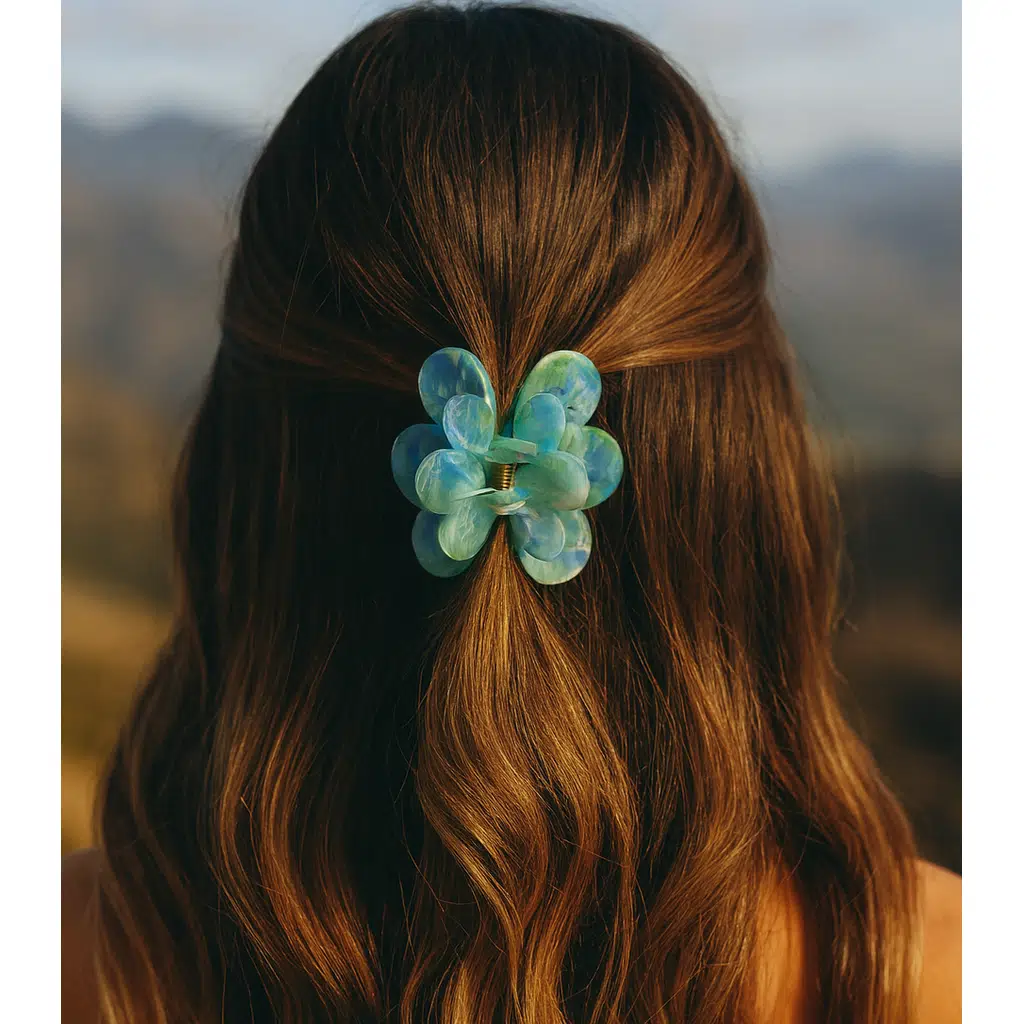 Işıltılı Yeşil Çiçek Kemik Mandal Toka – Günlük & Şık Saç Aksesuarı