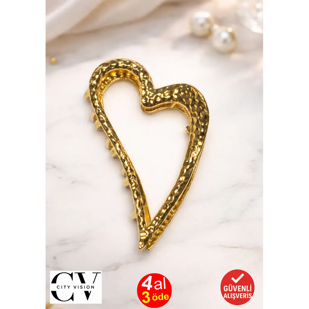 Kalp Model Gold Saç Tokası – Zarif ve Modern Metal Mandal Toka 8 cm