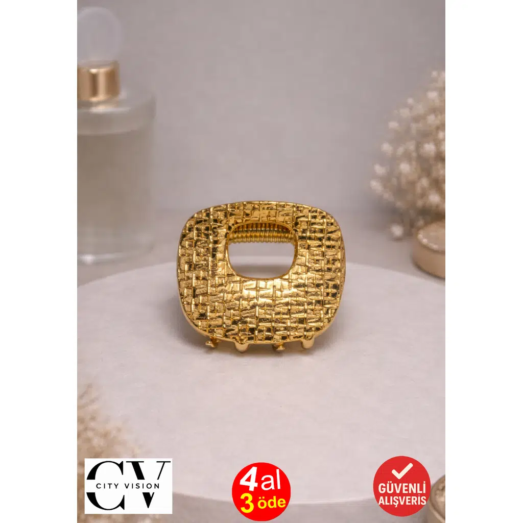 Kare Dokulu Gold Saç Tokası – Mini Metal Mandal Toka 3 cm