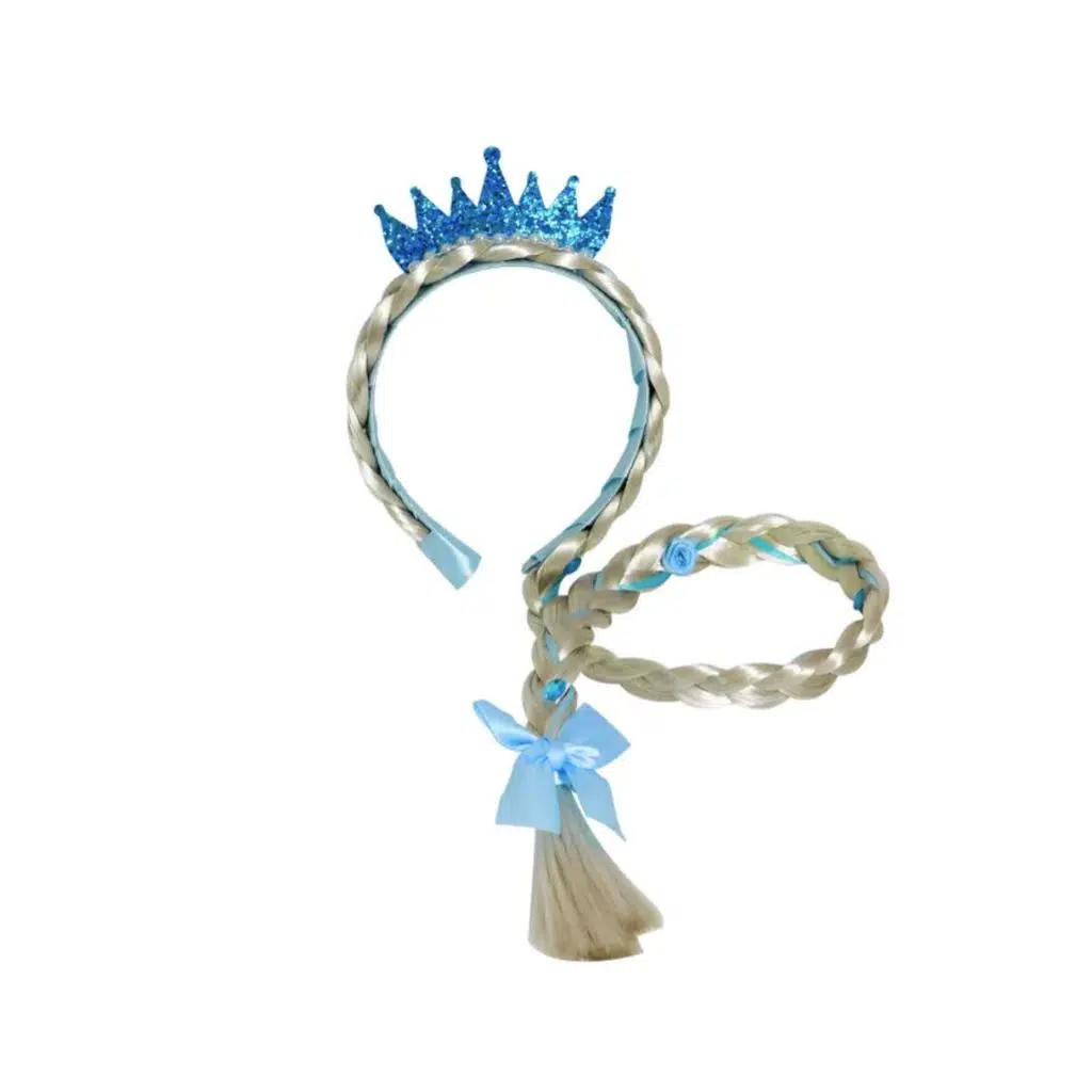 Karlar Diyarı Prensesi Çocuk Taç - Postiş Saçlı - Premium Ürün