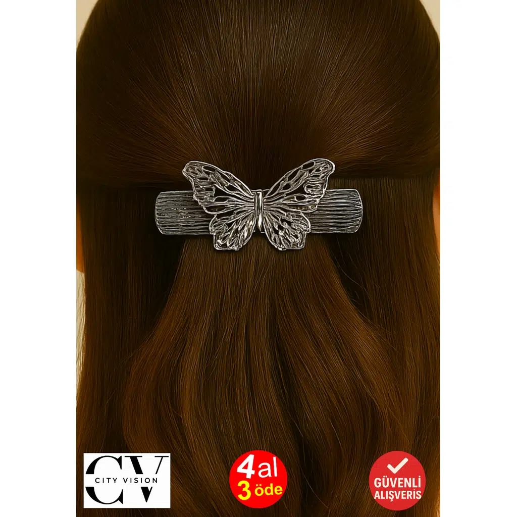 Kelebek Figürlü Metal Saç Tokası Gümüş Renk 8 cm – Zarif ve Şık Tasarım