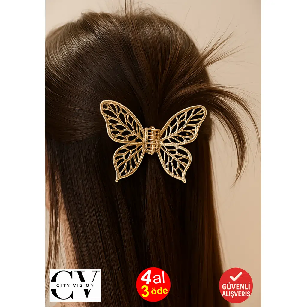 Kelebek Model Altın Renk 7 cm Orta Boy Metal Saç Tokası