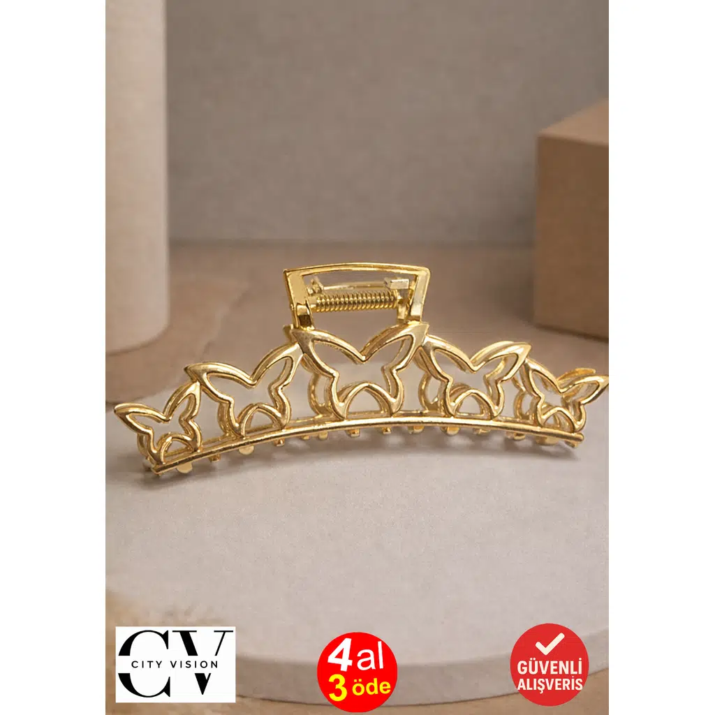 Kelebek Model Gold Saç Tokası – Zarif Metal Mandal Toka 11 cm