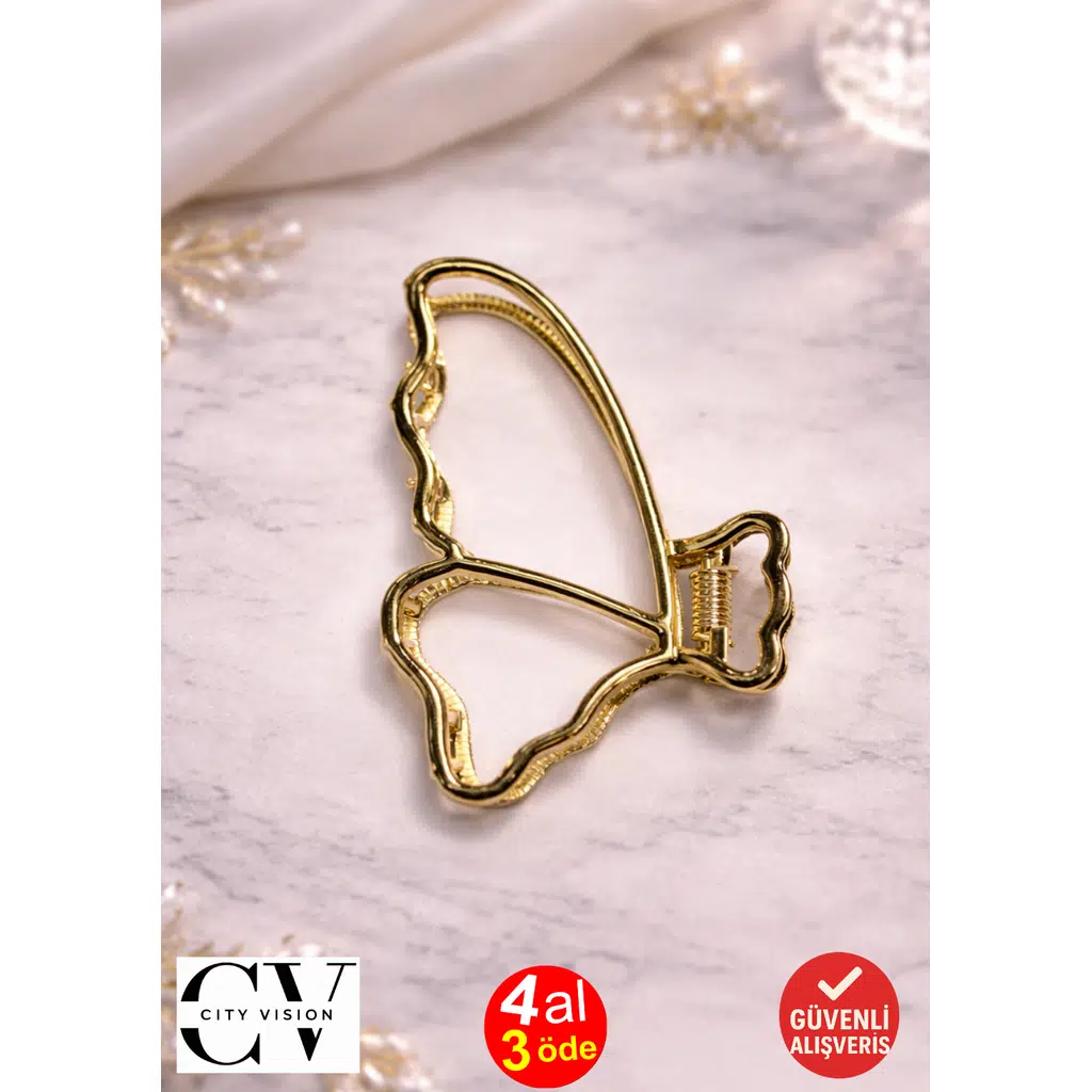 Kelebek Model Gold Saç Tokası – Zarif ve Modern Metal Mandal Toka 7 cm