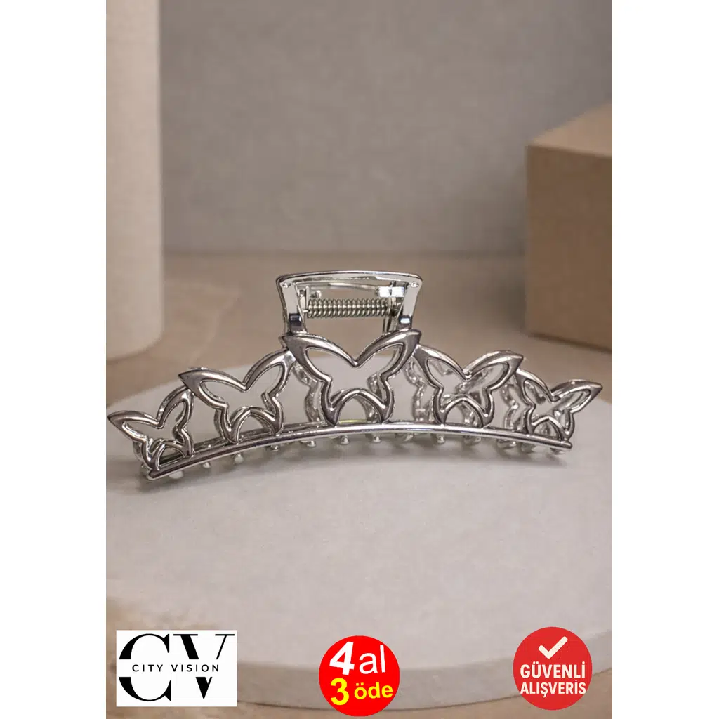 Kelebek Model Gümüş Saç Tokası – Zarif Metal Mandal Toka 11 cm