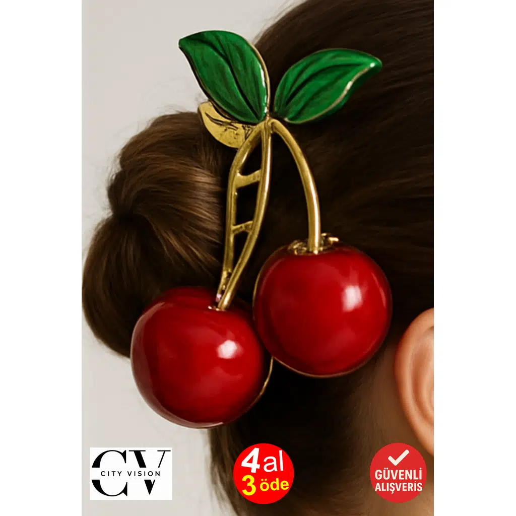 Kiraz Figürlü Metal Mandal Saç Tokası 8 cm – Şık ve Dayanıklı