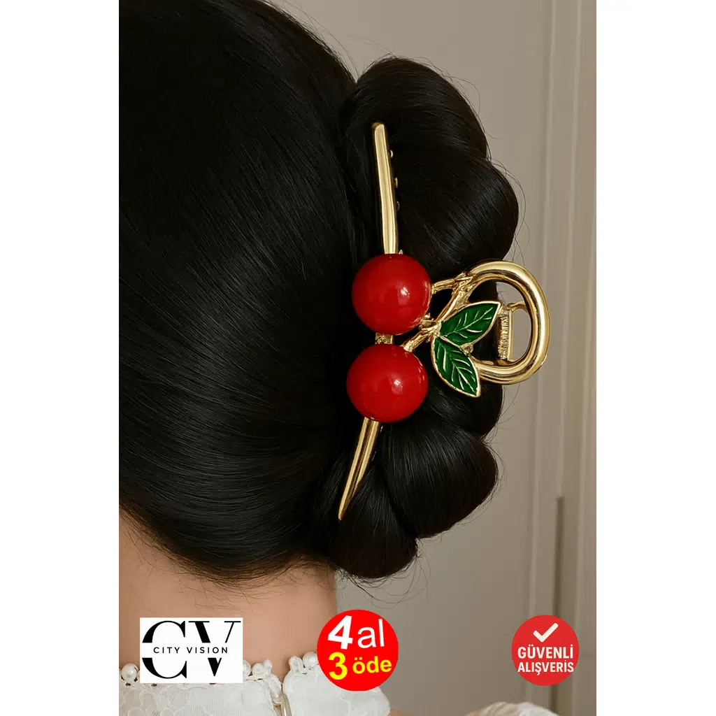 Kirazlı Metal Mandal Saç Tokası 11 cm – Şık ve Dayanıklı